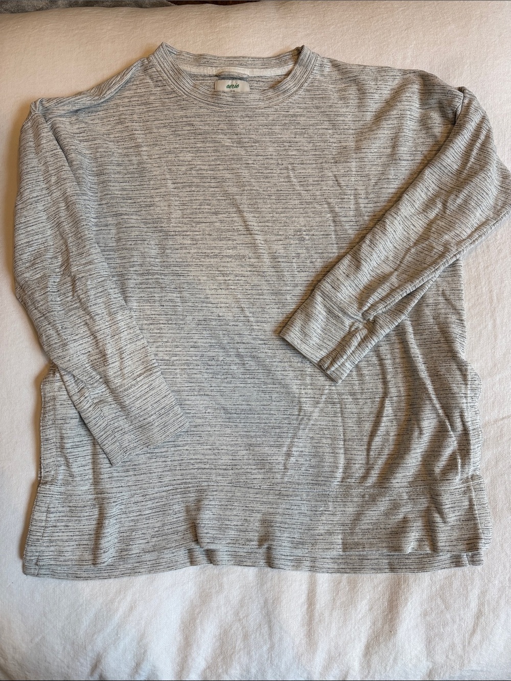 aerie Heather Gray Striped Long Sleeve Split Side Tee